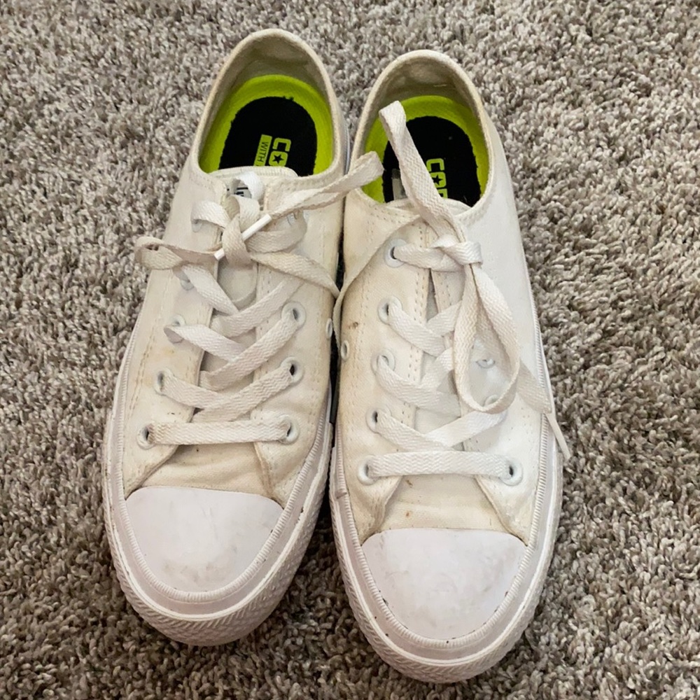 All white low top converse